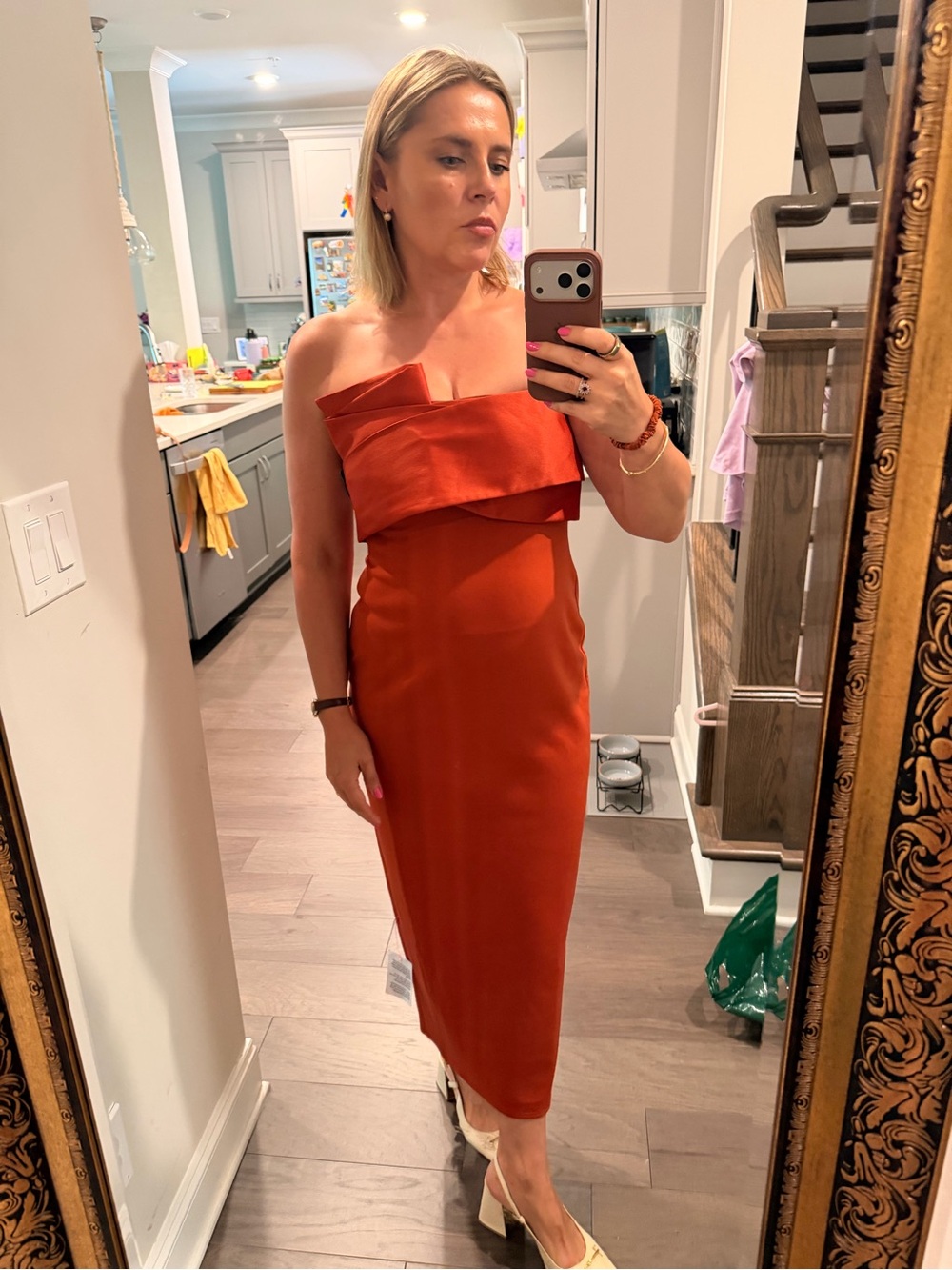 Orange Ruffle Midi Dress - Rust - Picture 2 of 8